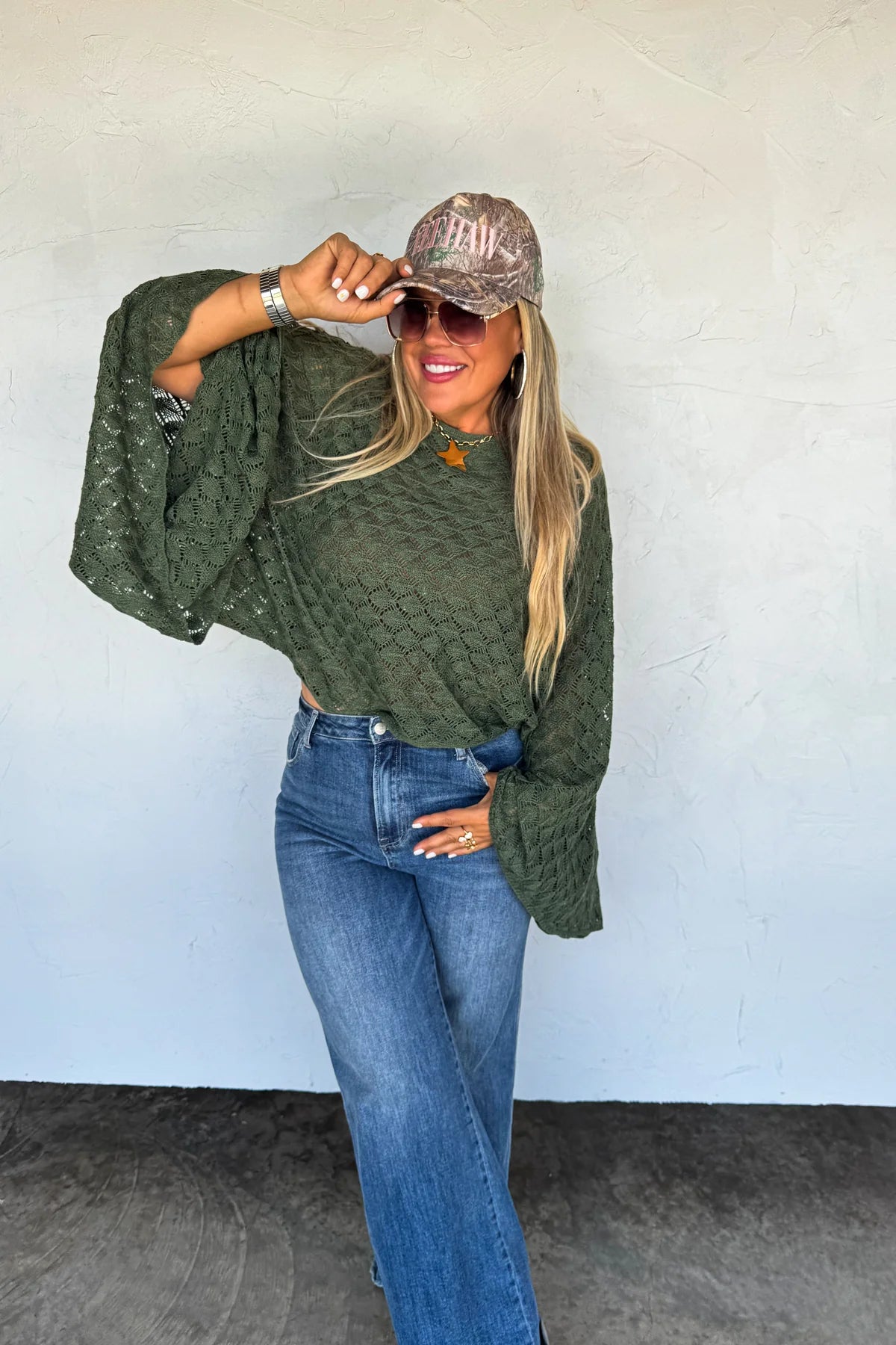 OLIVE FREE SPIRIT BELL SLEEVE TOP