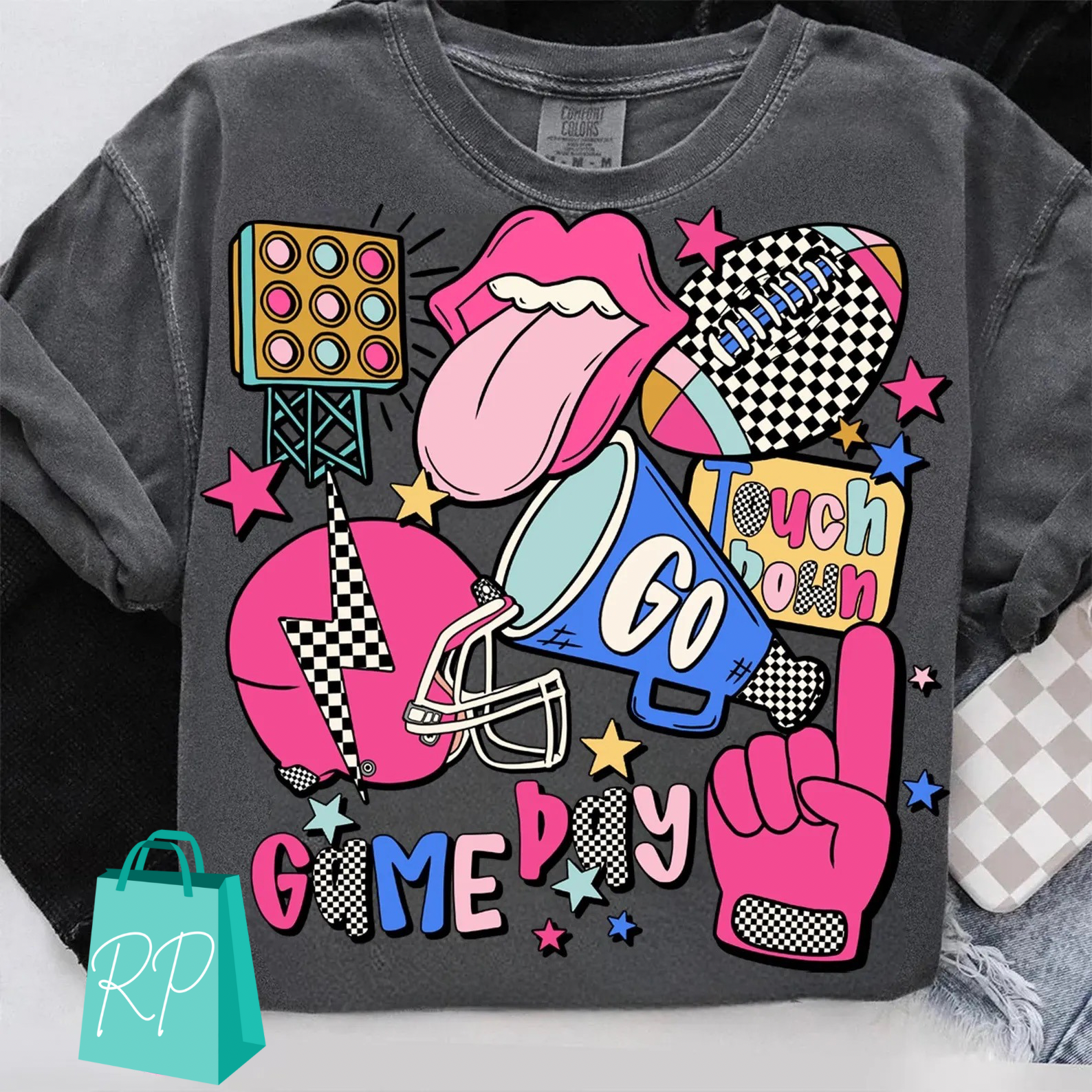 Touch Down Colorful Game Day Graphic T-Shirt - 2 Colors!