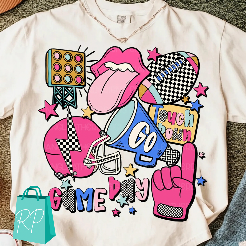 Touch Down Colorful Game Day Graphic T-Shirt - 2 Colors!