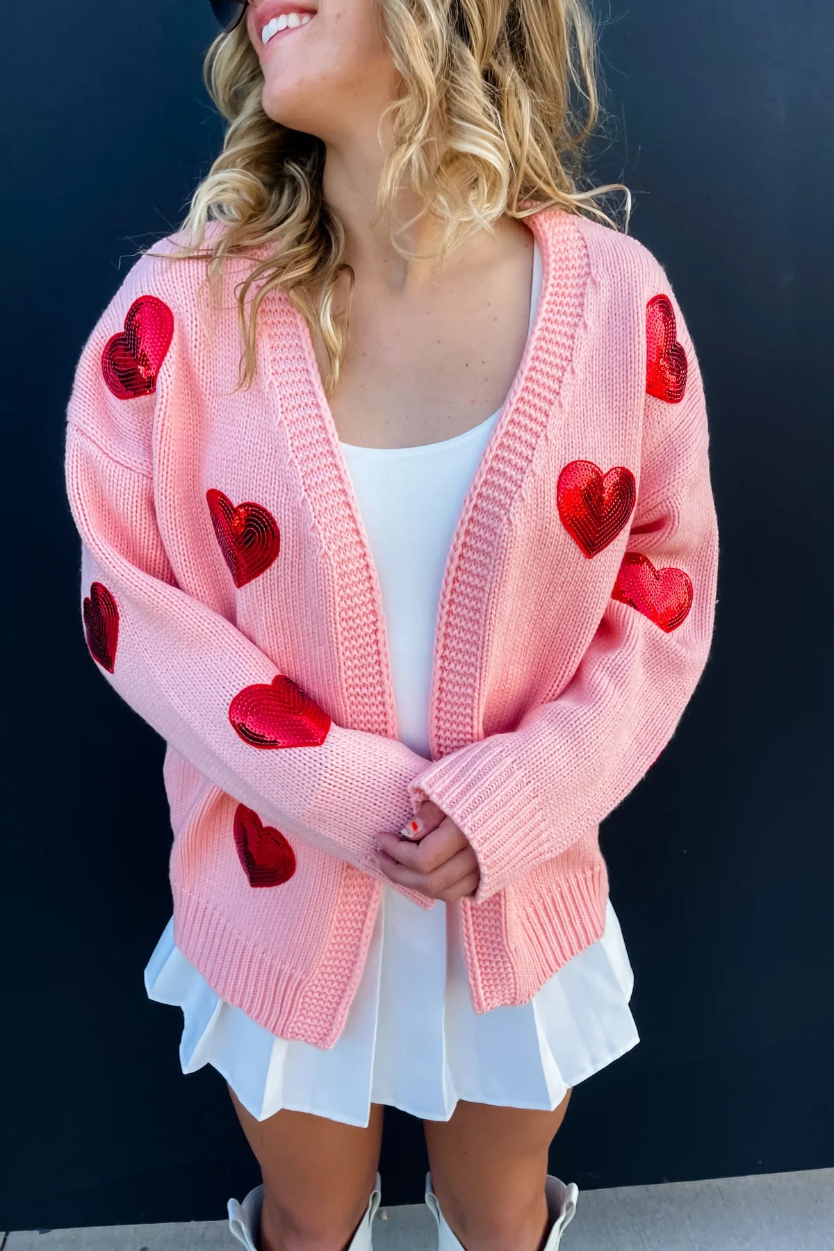 Be Mine Sequin Heart Sweater Red & Pink