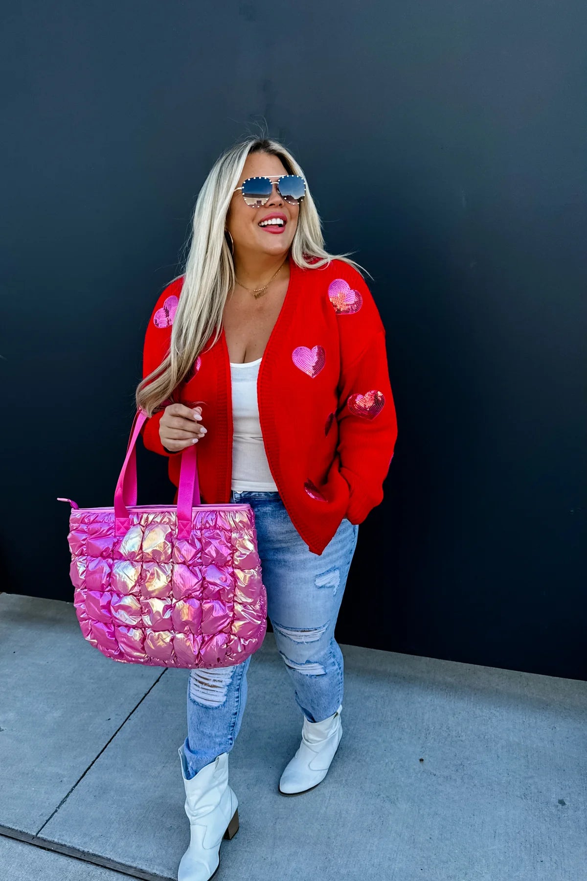 Be Mine Sequin Heart Sweater Red & Pink