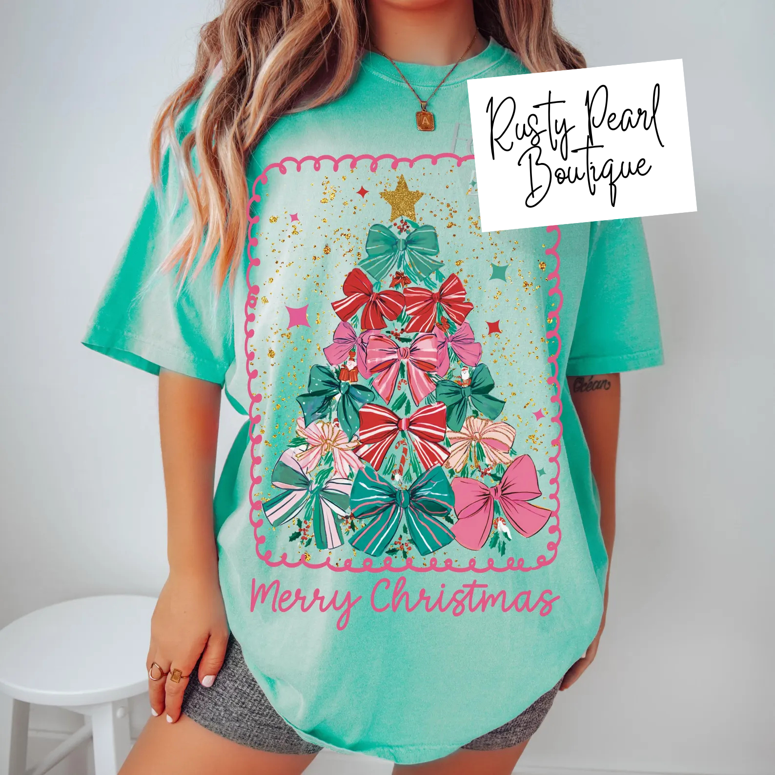 Merry Christmas Bows Graphic T-Shirt