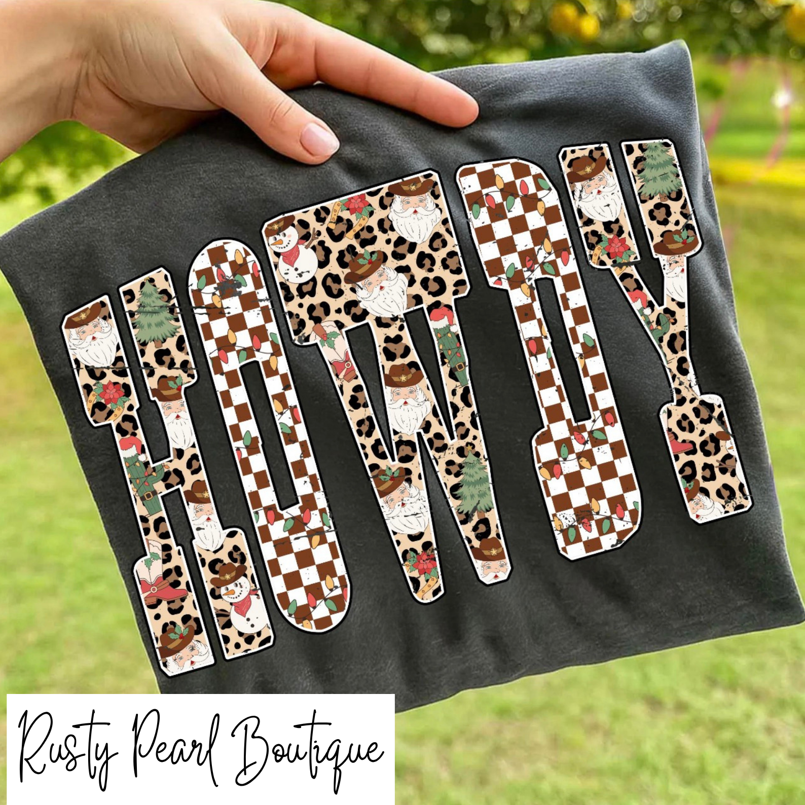 Vintage Santa & Checker Howdy Christmas Graphic T-Shirt