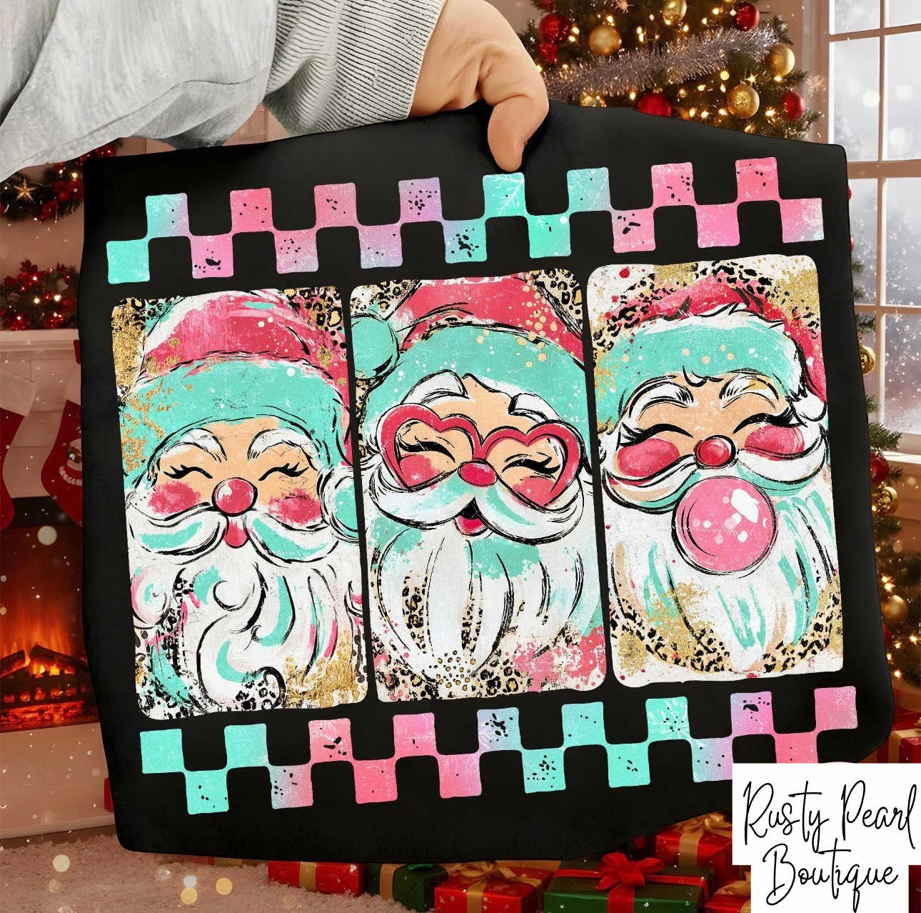 Pink & Mint Preppy Santa Trio Graphic T-Shirt