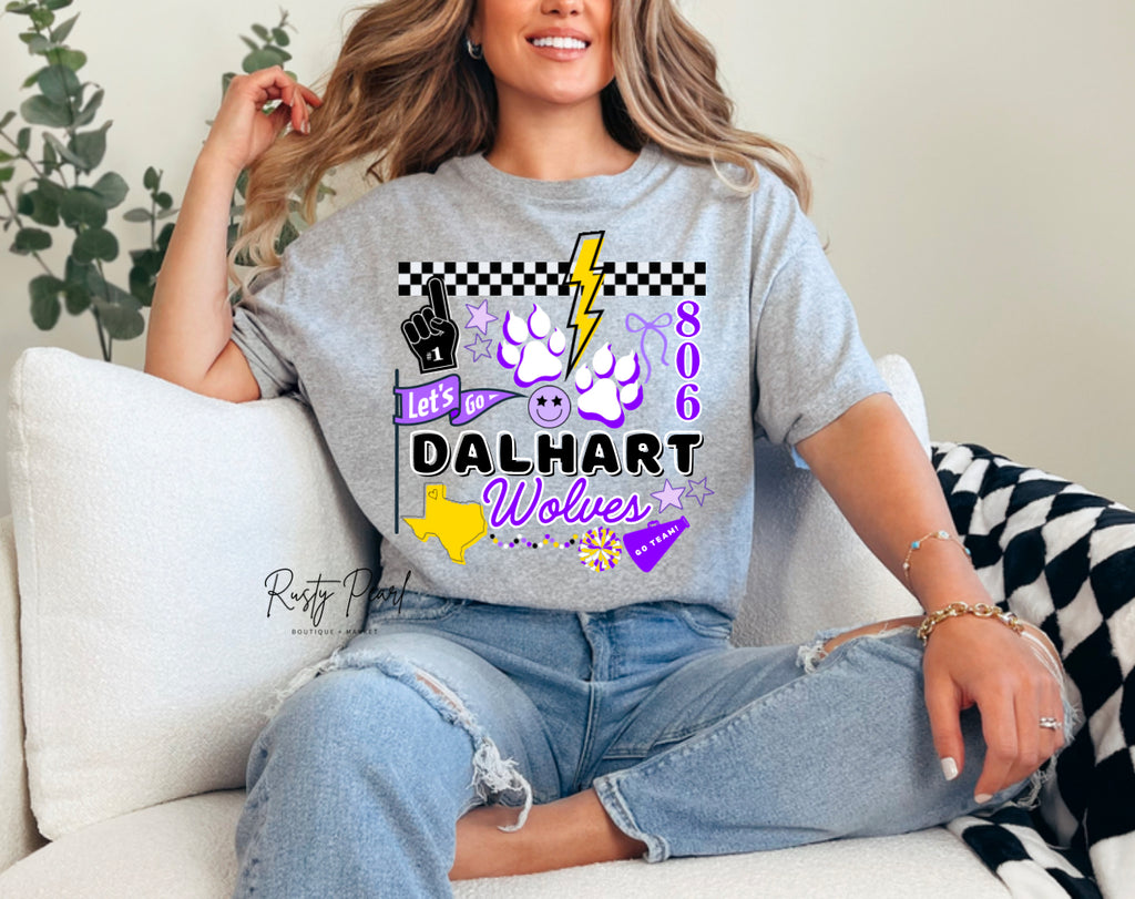 Dalhart Wolves Mascot Cluster Tee - School Spirit!