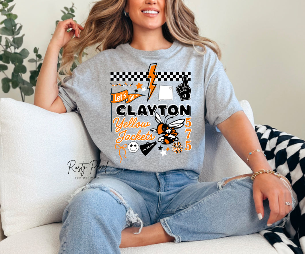 Clayton NM Yellow Jackets School Spirit Graphic Tee 