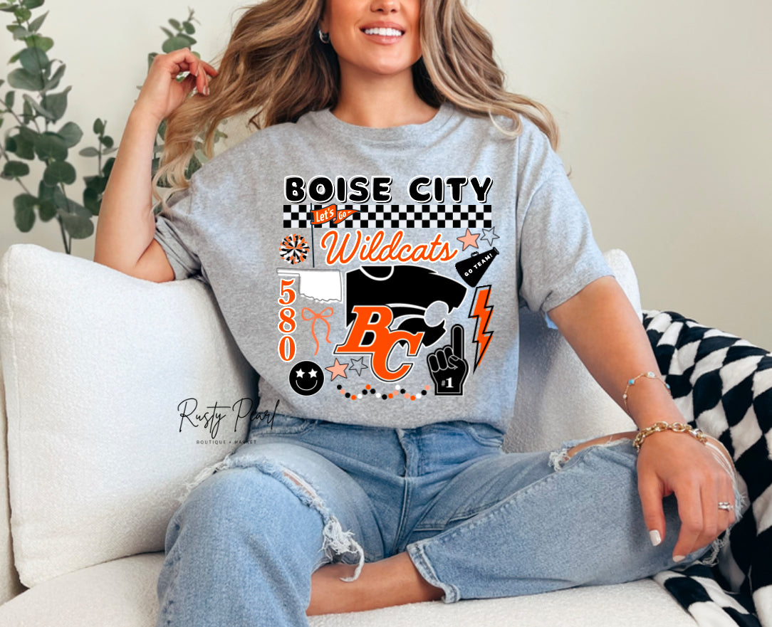 Boise City Wildcats Mascot Cluster Tee - School Spirit!