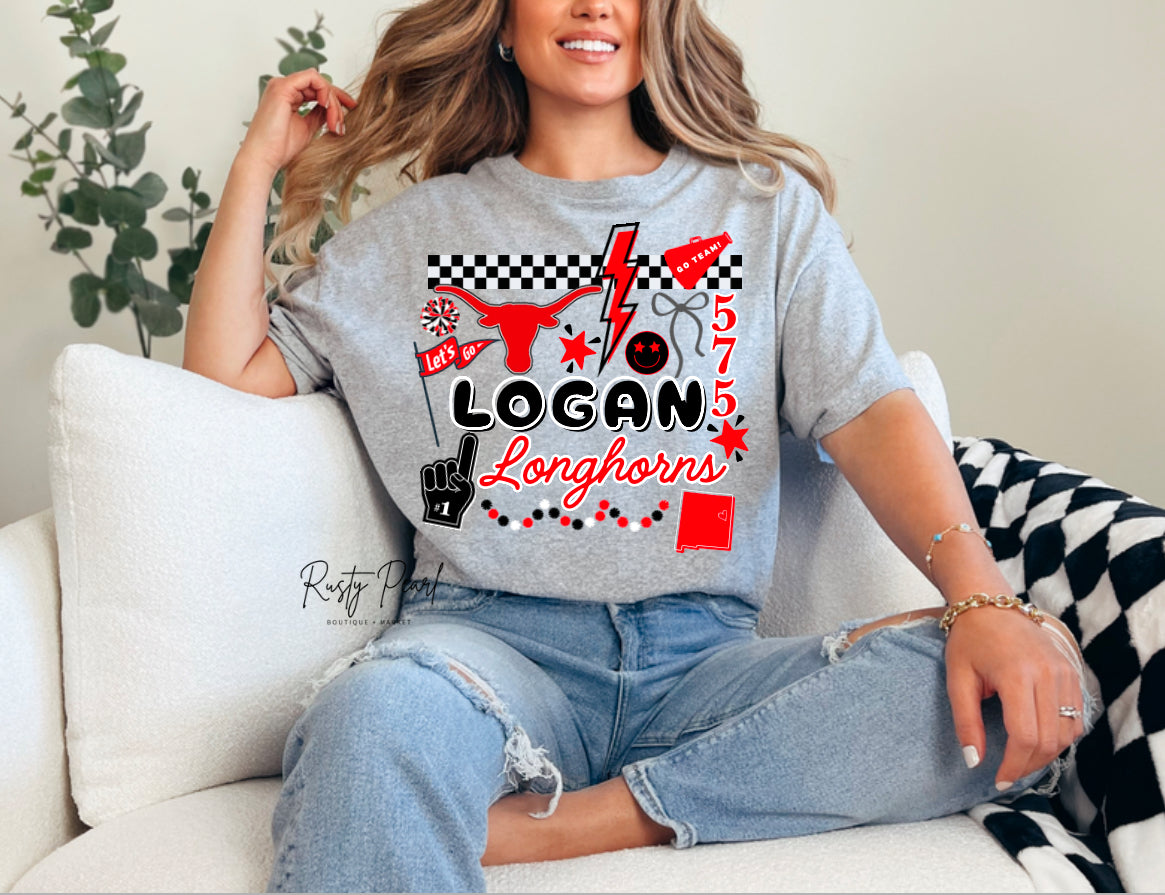 Logan Longhorns Mascot Cluster Tee - School Spirit!