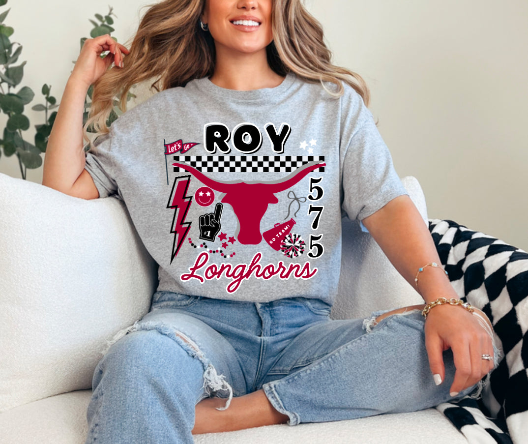 Roy Longhorns Mascot Cluster Tee - School Spirit!