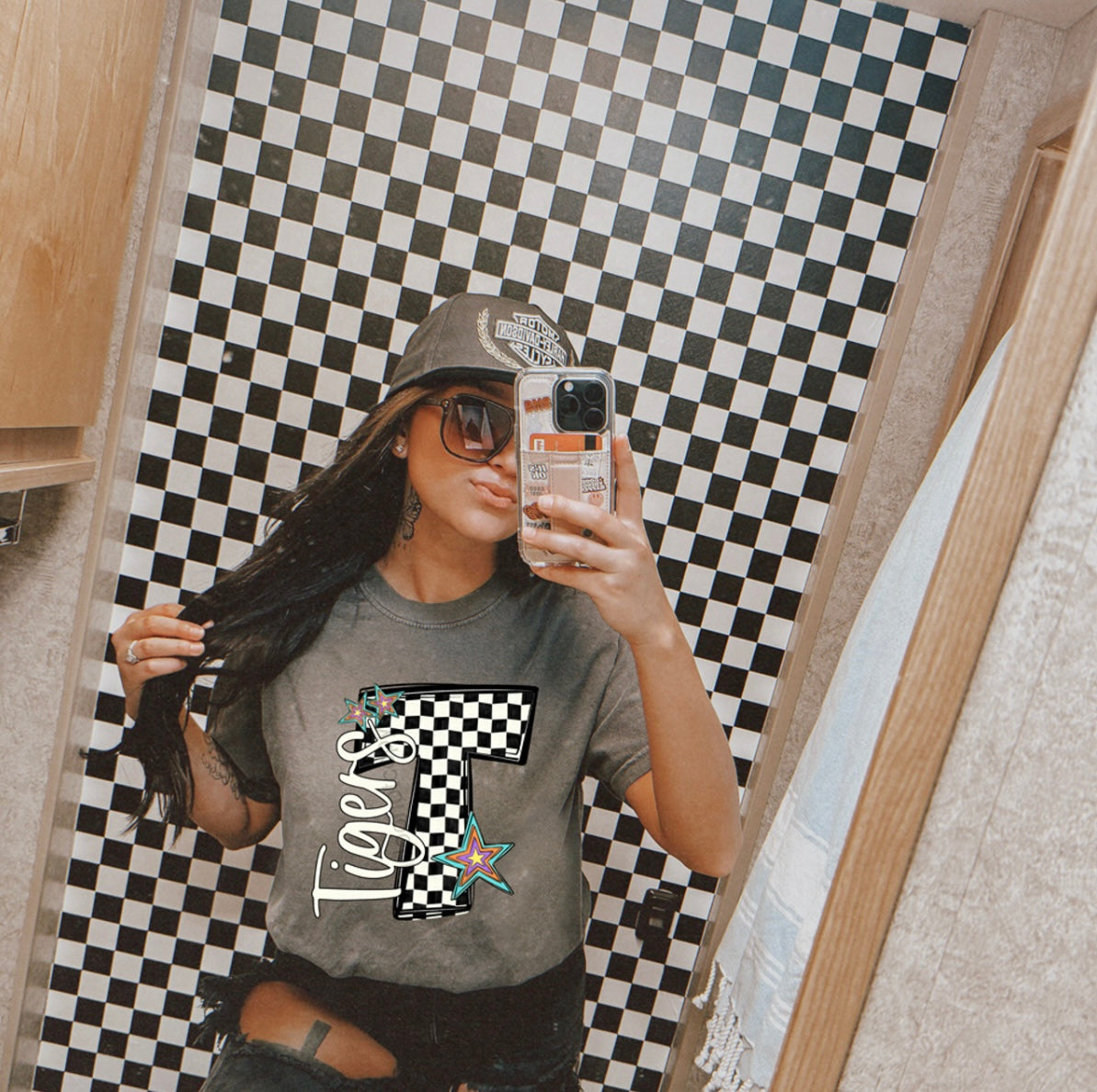 Popstar Checkered Graphic Tee - Tigers
