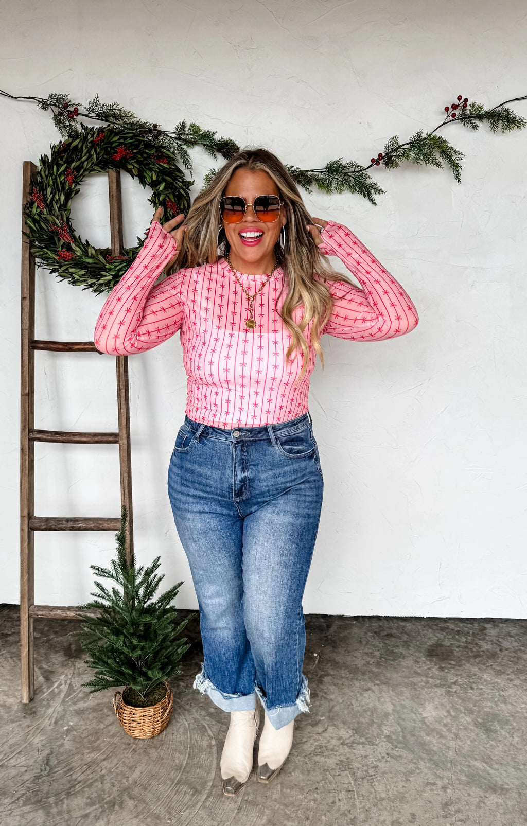 Pink & Red Bow Mesh Top - Preorder