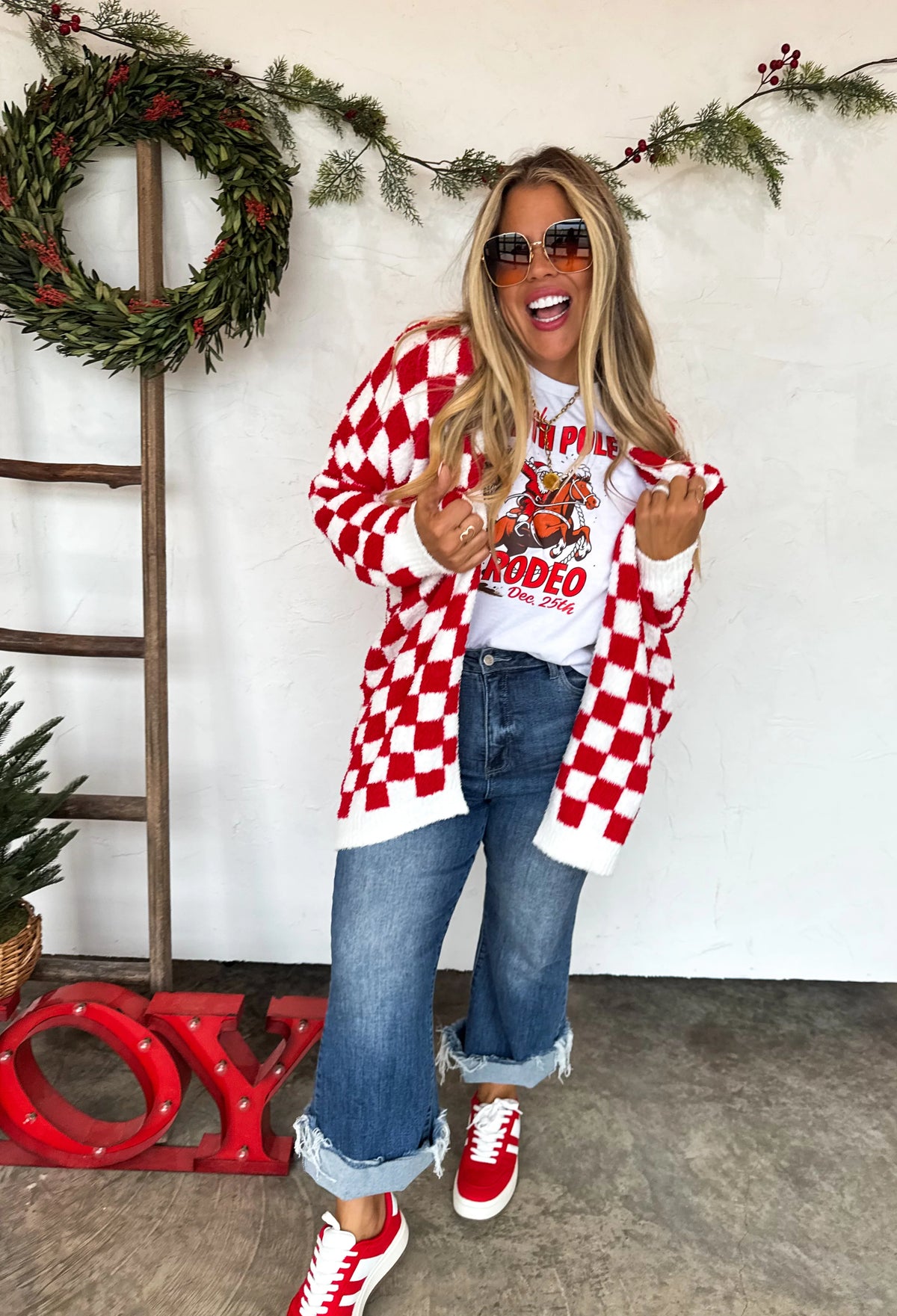 Red & White Check Cloud Cardigan - Preorder