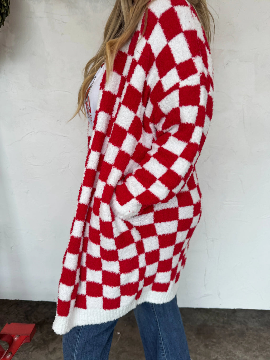 Red & White Check Cloud Cardigan - Preorder