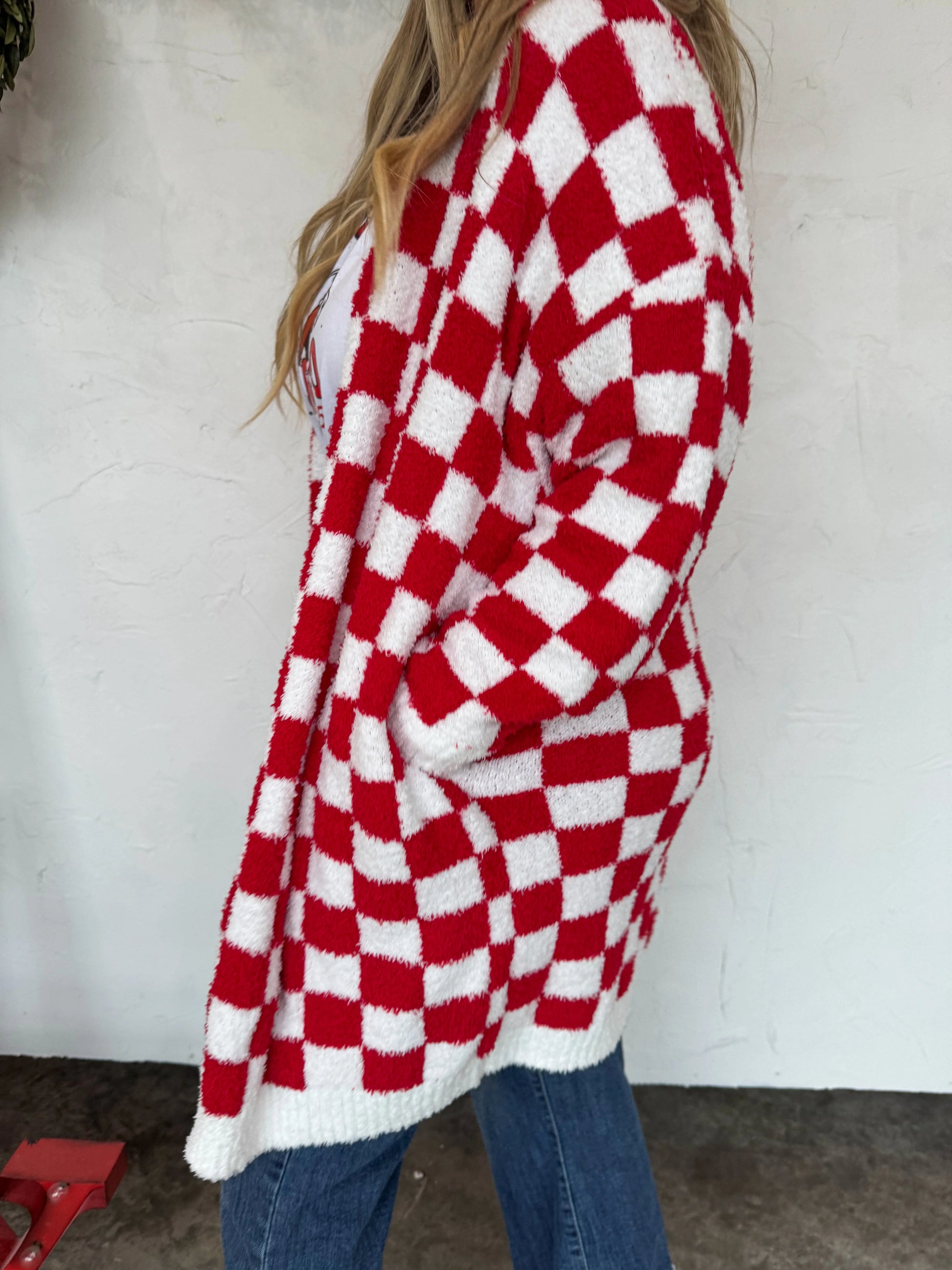 Red & White Check Cloud Cardigan - Preorder