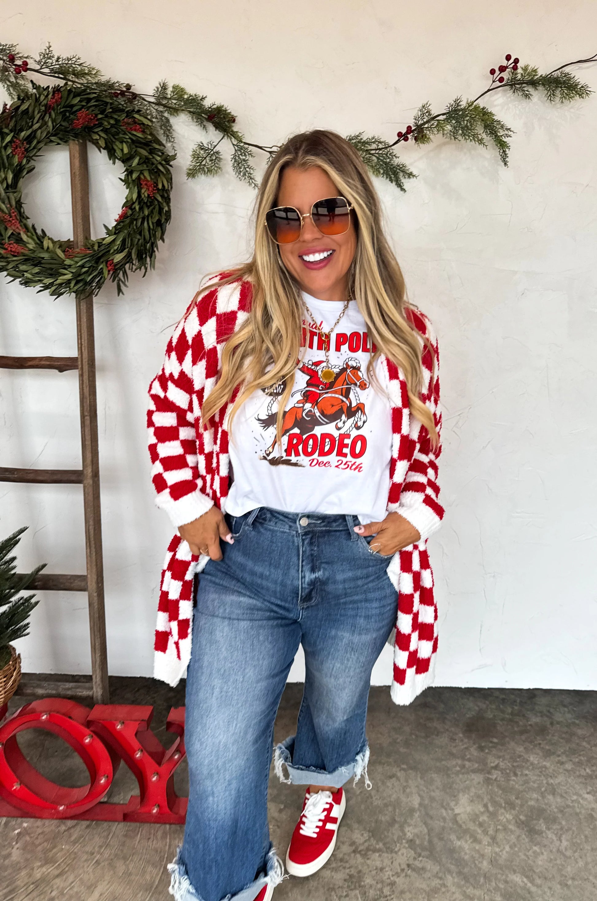 Red & White Check Cloud Cardigan - Preorder