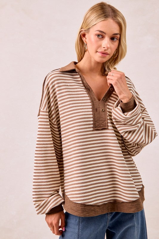 Cassidy Slub Knit Stripe Collared Top