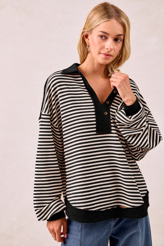 Cassidy Slub Knit Stripe Collared Top