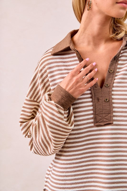 Cassidy Slub Knit Stripe Collared Top