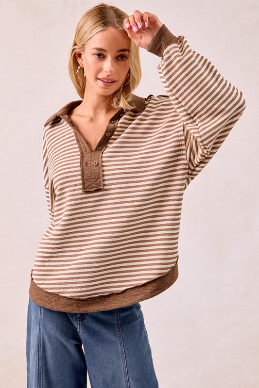 Cassidy Slub Knit Stripe Collared Top