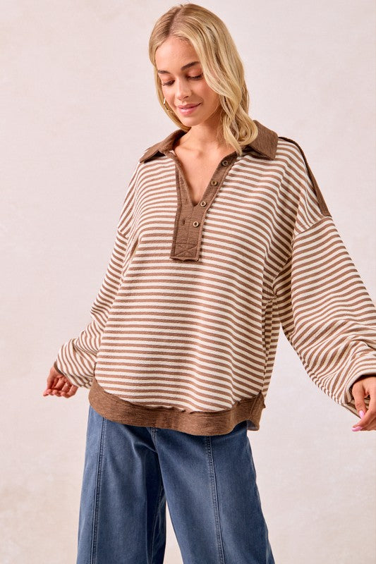 Cassidy Slub Knit Stripe Collared Top
