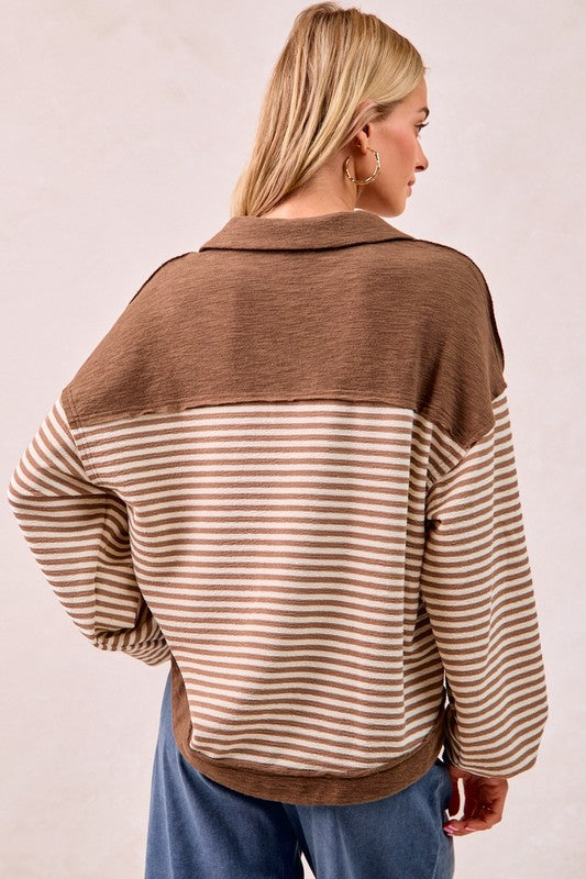 Cassidy Slub Knit Stripe Collared Top