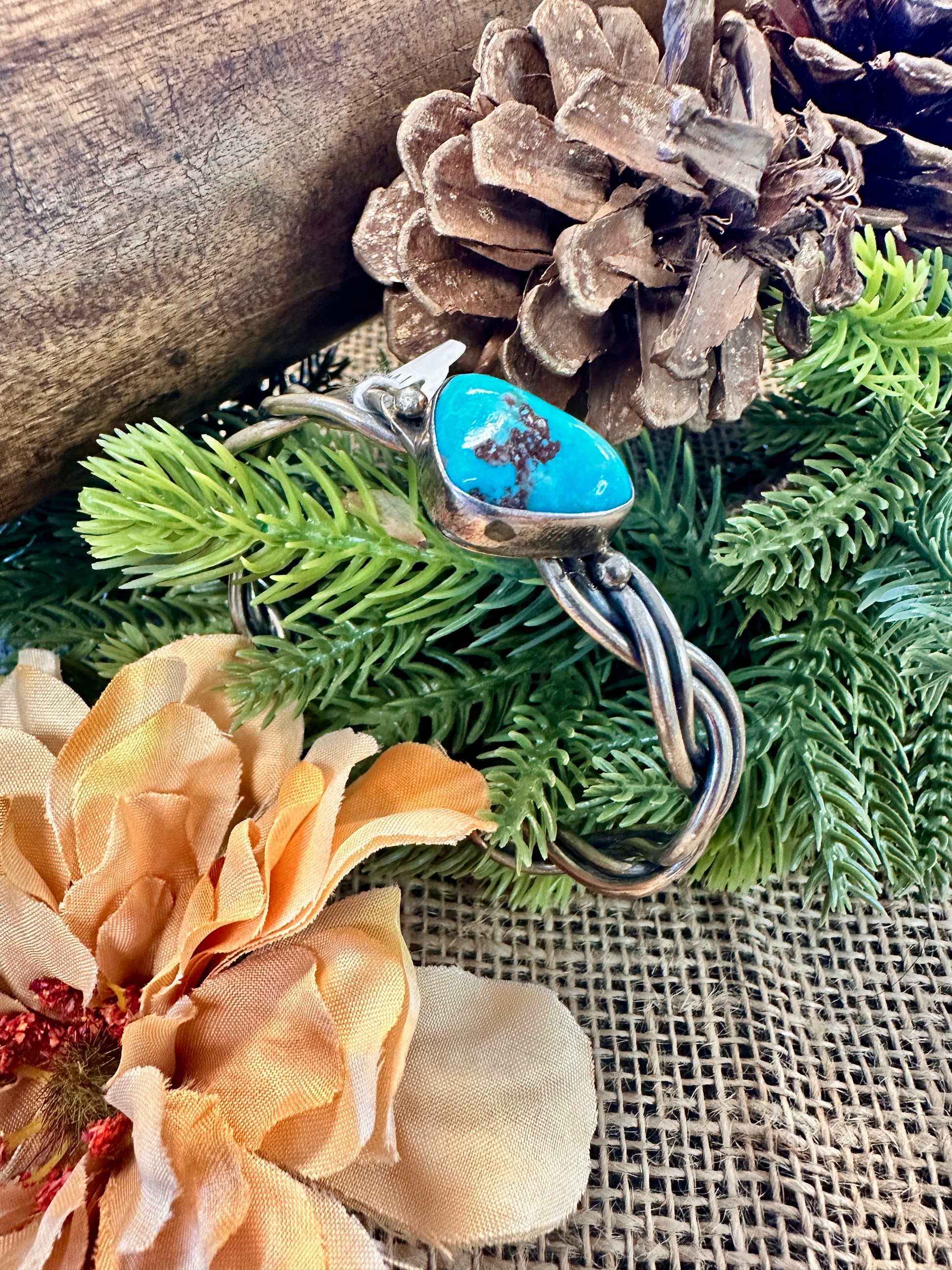 Blue Turquoise Stone Sterling Silver Cuff Bracelet