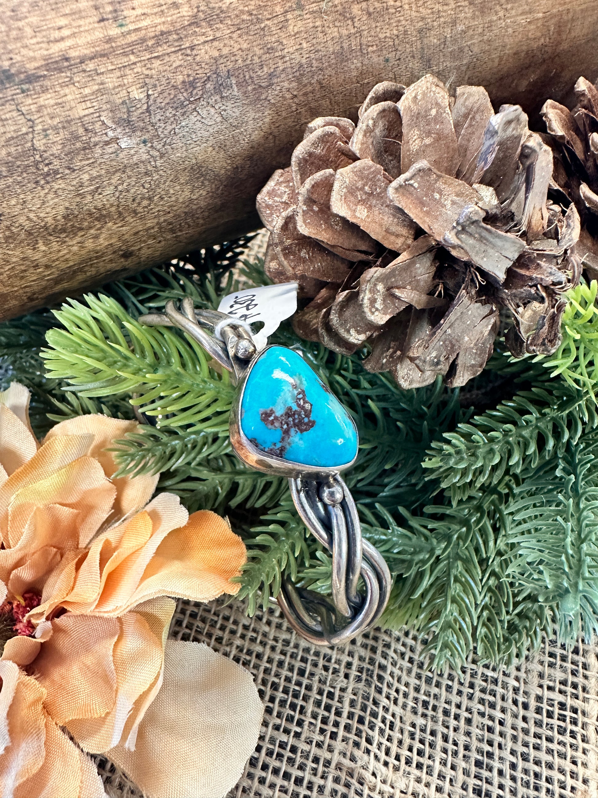 Blue Turquoise Stone Sterling Silver Cuff Bracelet