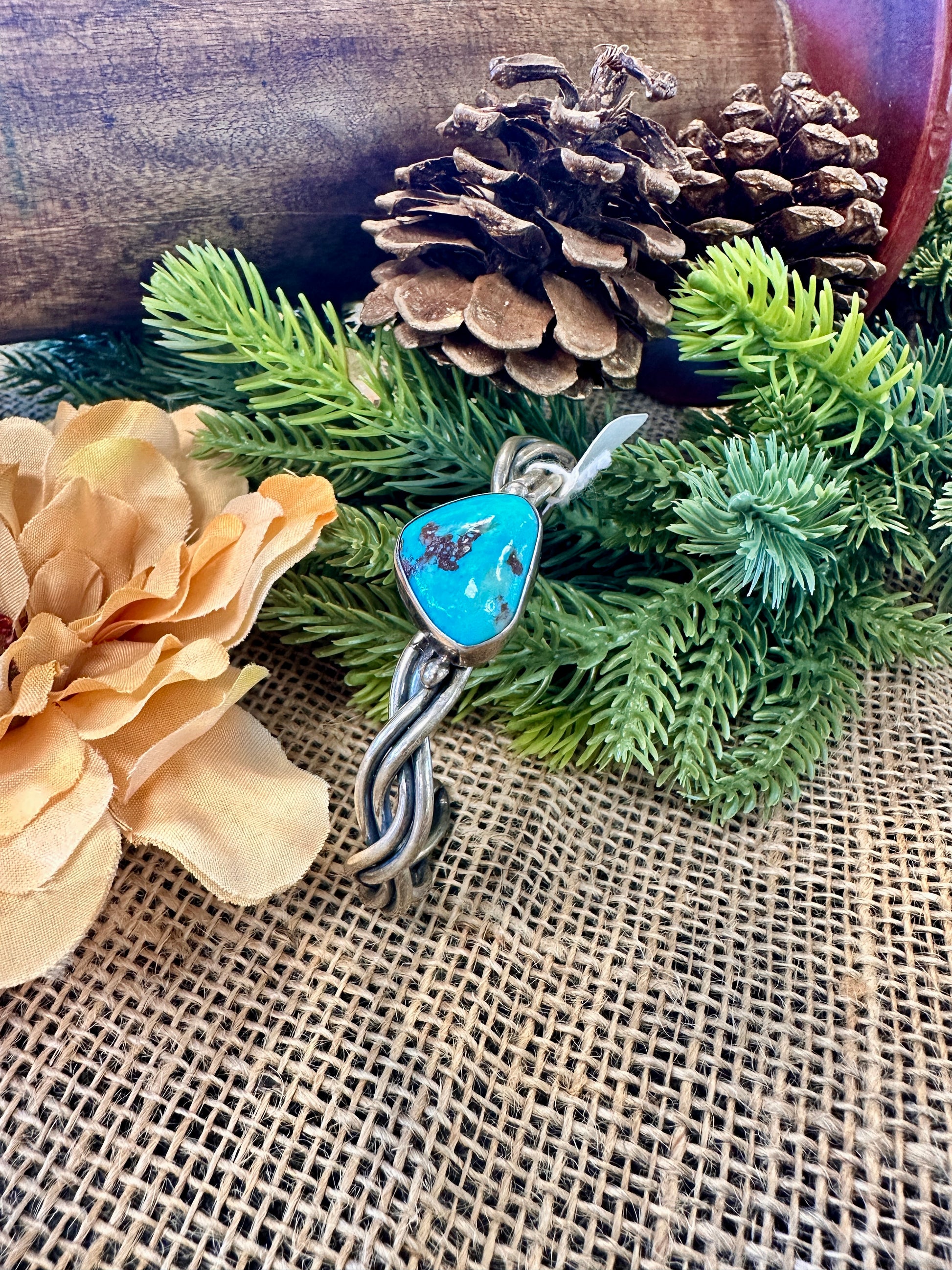Blue Turquoise Stone Sterling Silver Cuff Bracelet
