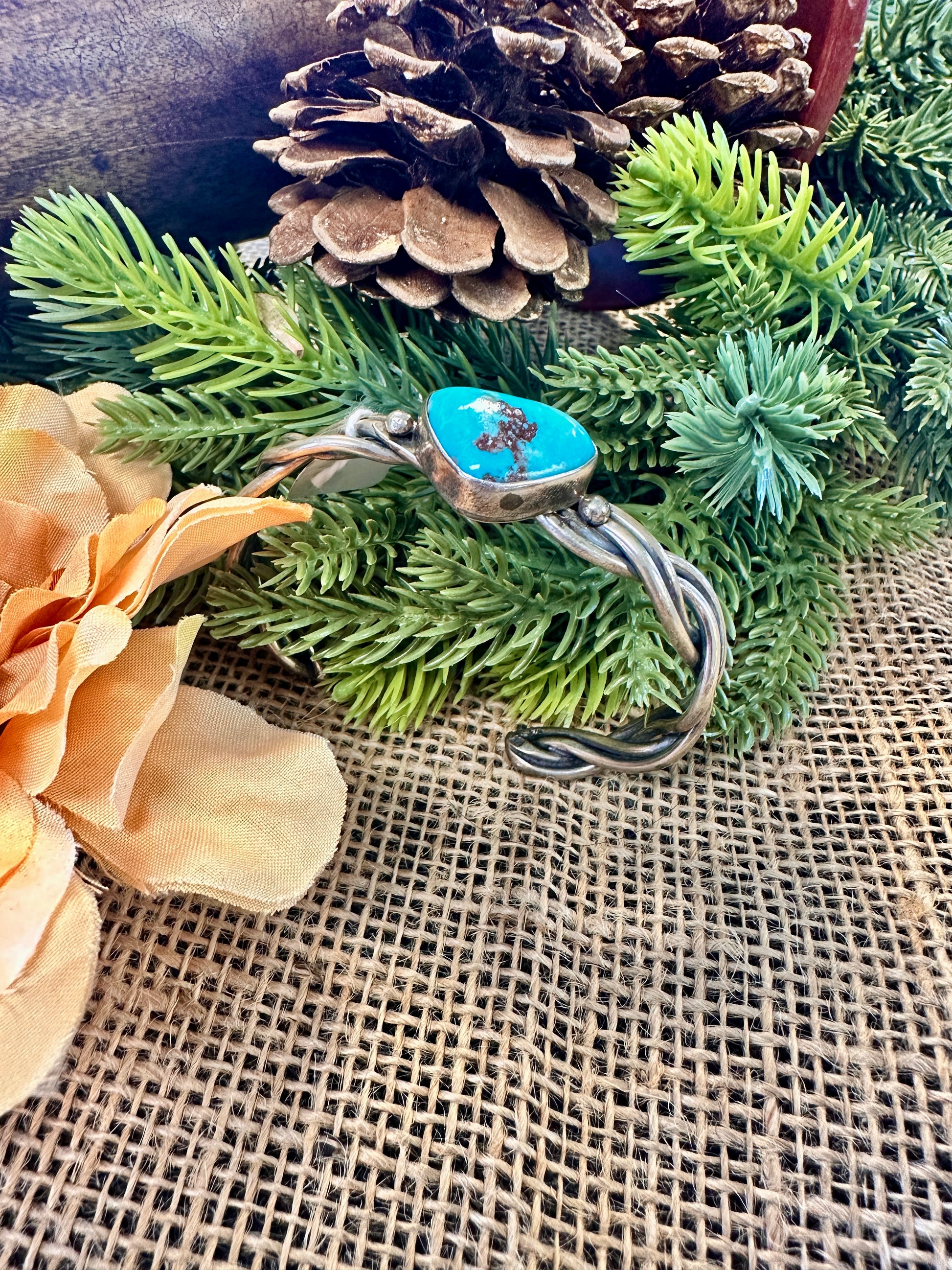 Blue Turquoise Stone Sterling Silver Cuff Bracelet