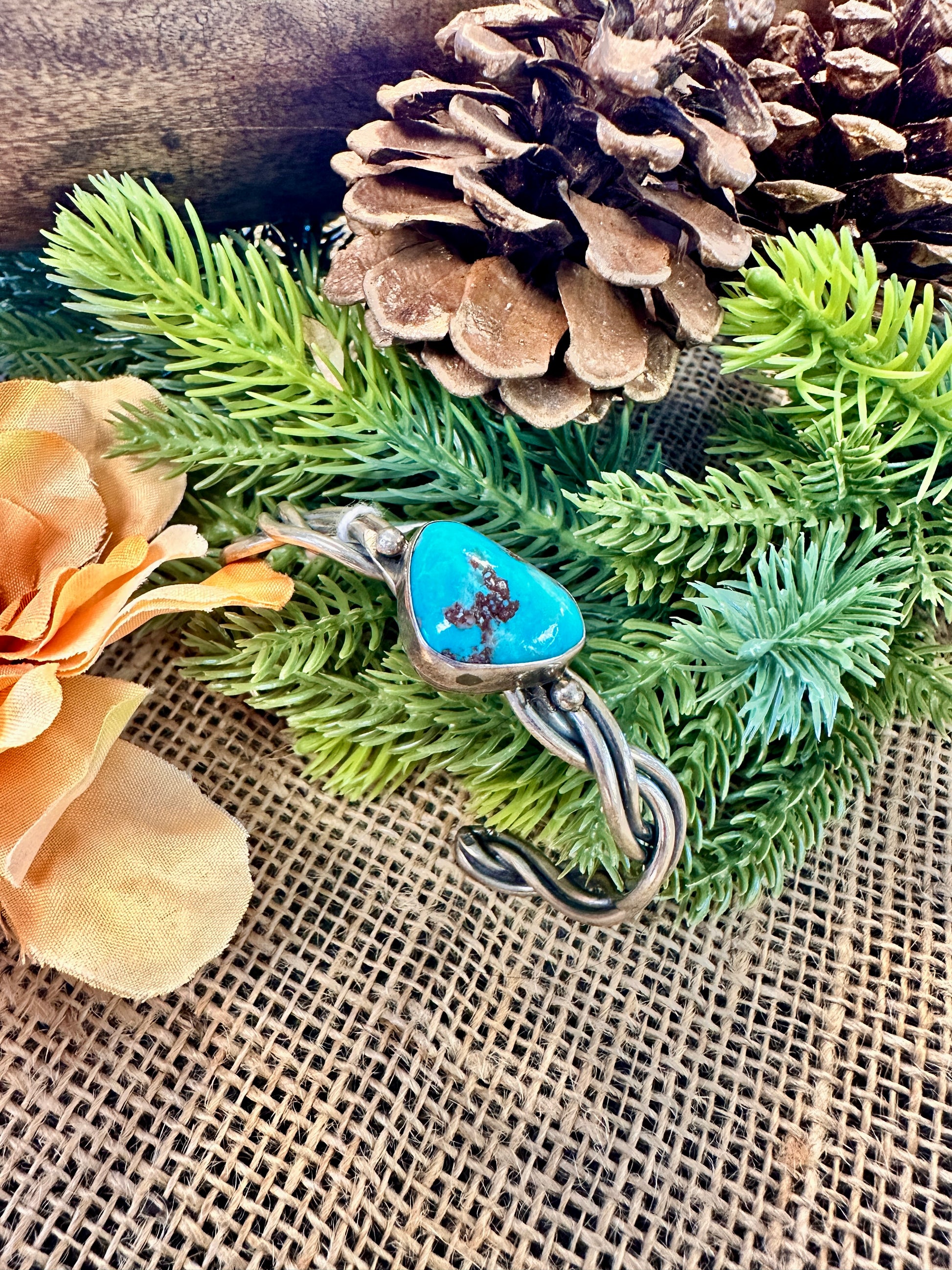 Blue Turquoise Stone Sterling Silver Cuff Bracelet