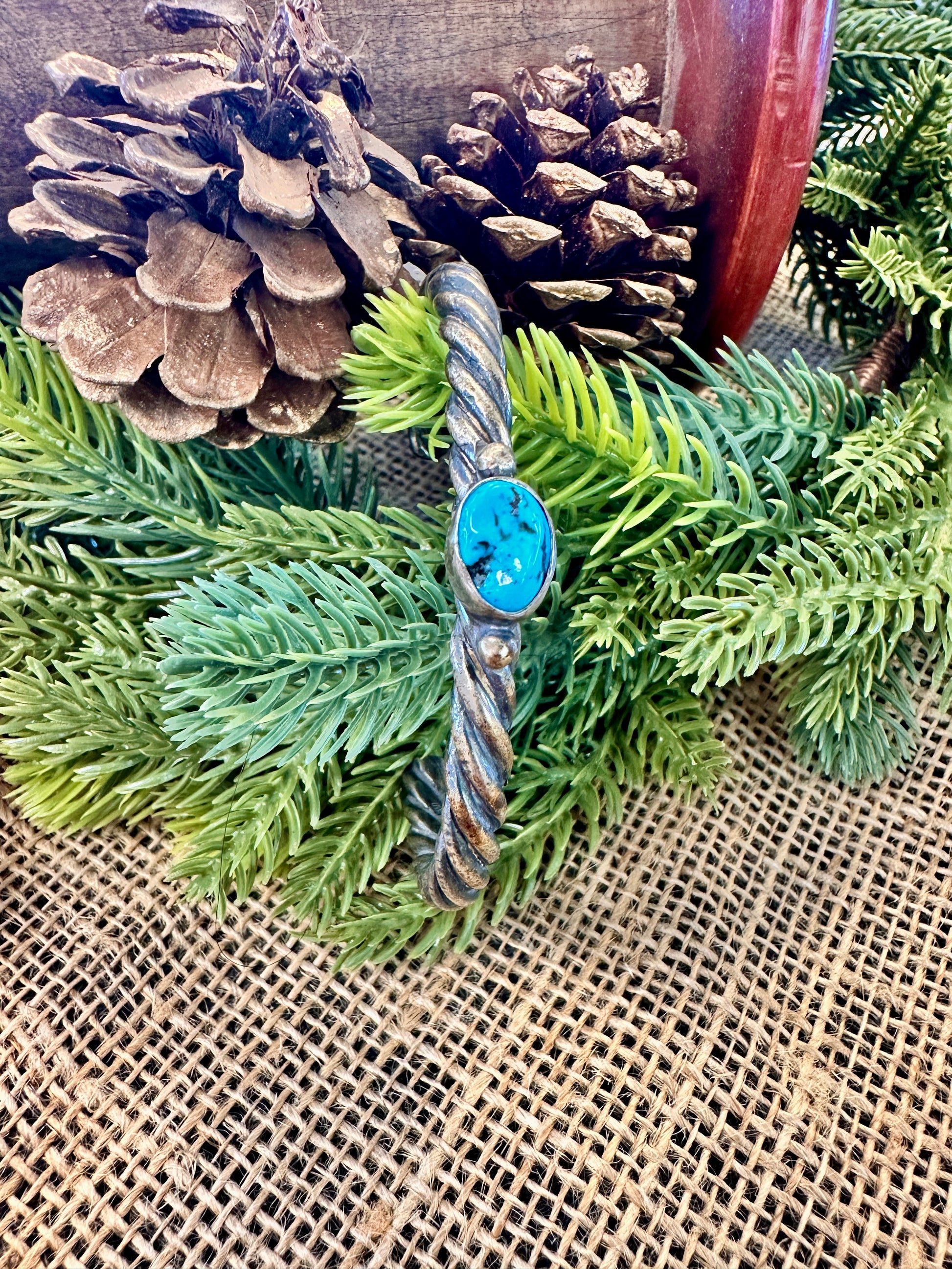 Blue Turquoise Small Stone Sterling Silver Cuff Bracelet