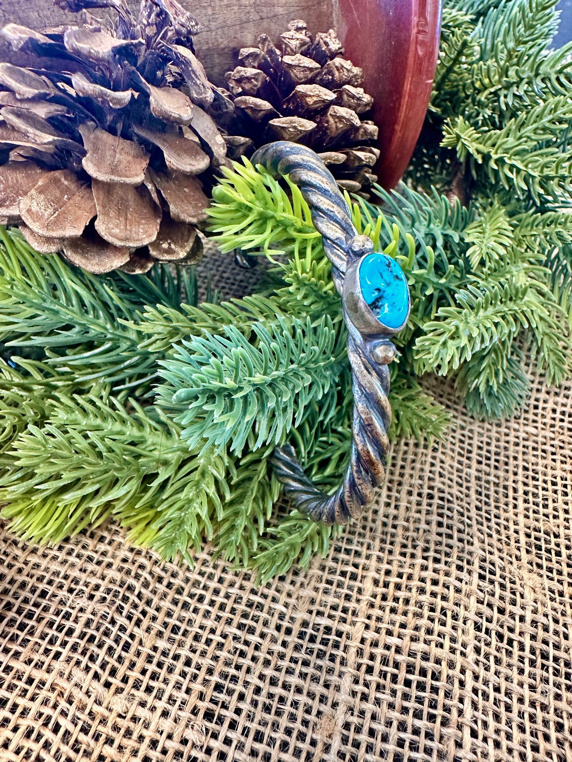 Blue Turquoise Small Stone Sterling Silver Cuff Bracelet