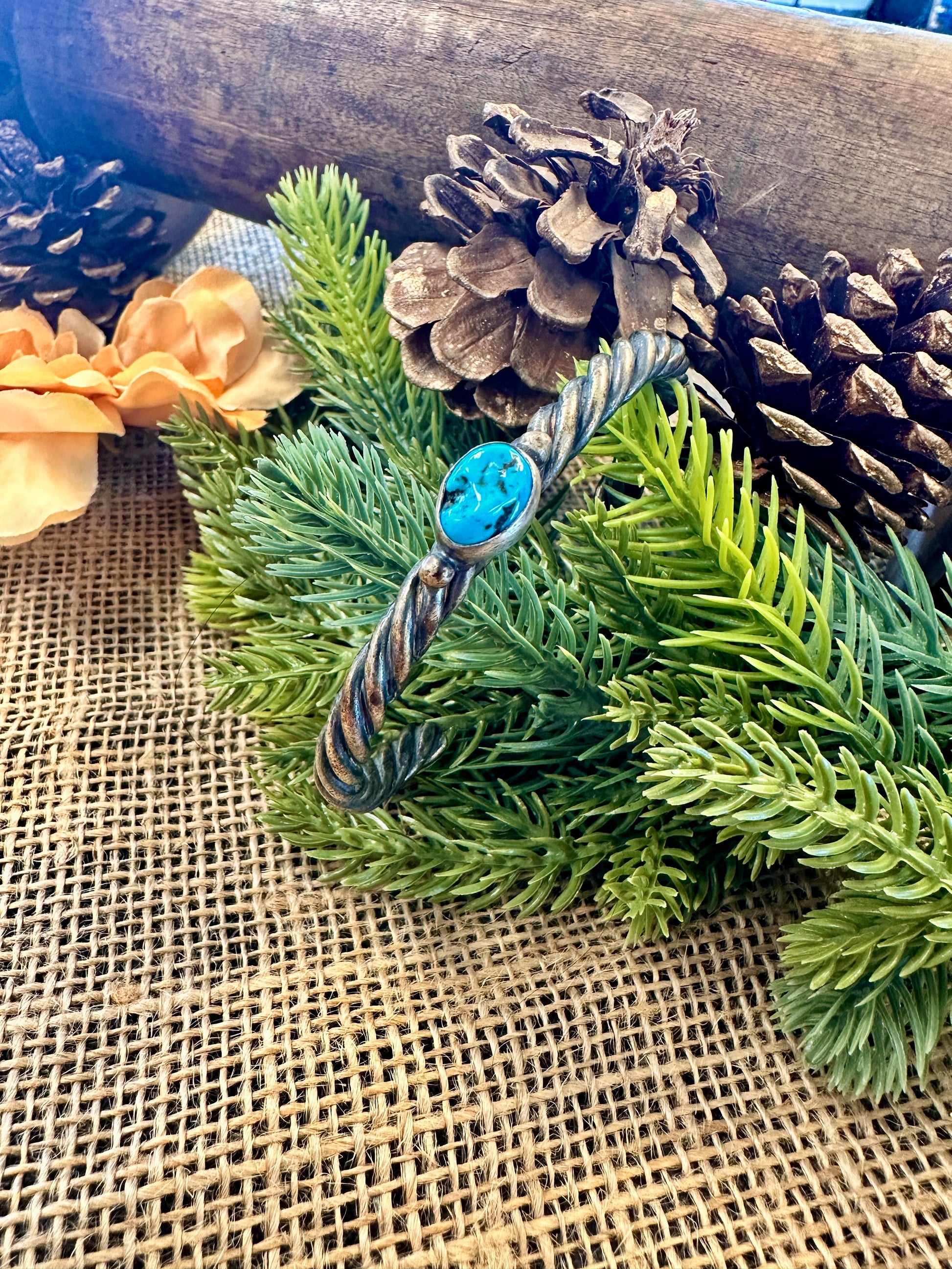 Blue Turquoise Small Stone Sterling Silver Cuff Bracelet