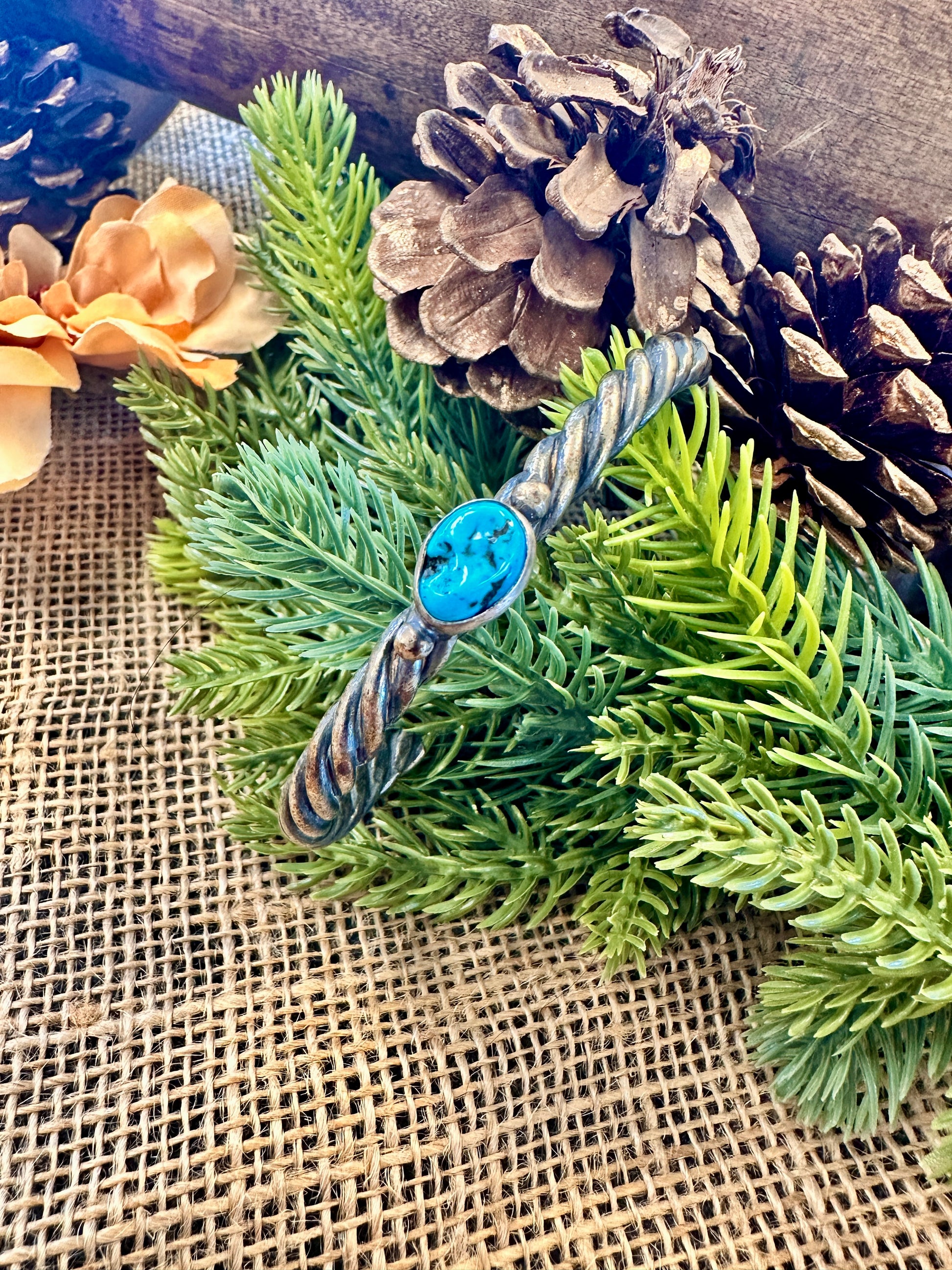 Blue Turquoise Small Stone Sterling Silver Cuff Bracelet