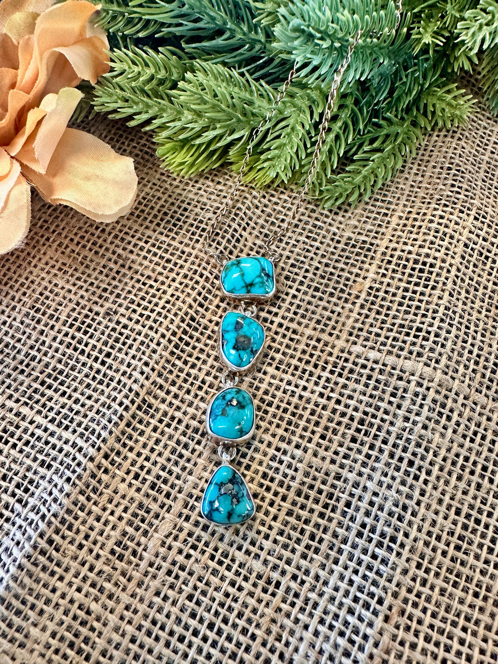 Four Stone Turquoise Lariat Necklace 16"