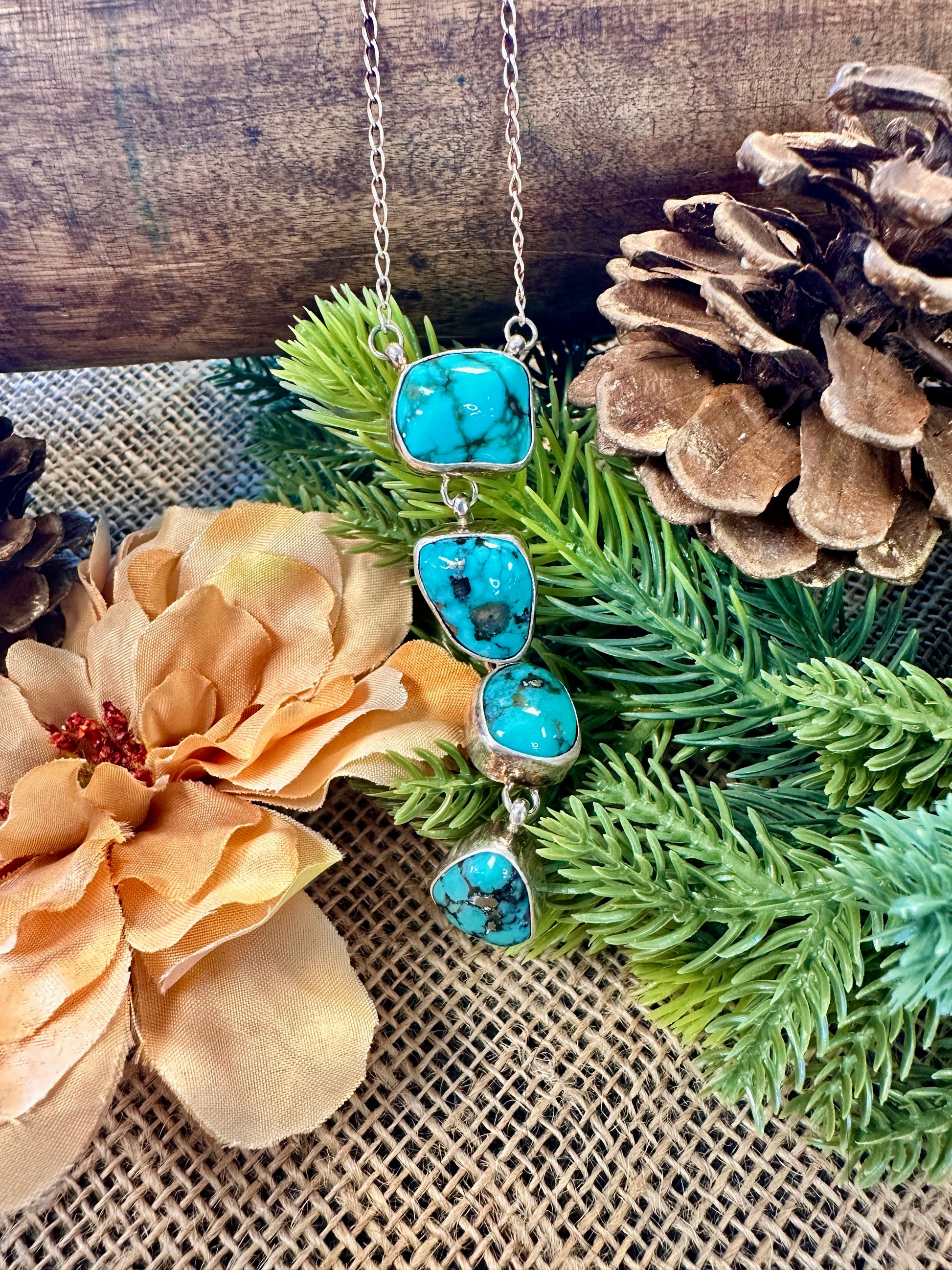 Four Stone Turquoise Lariat Necklace 16"