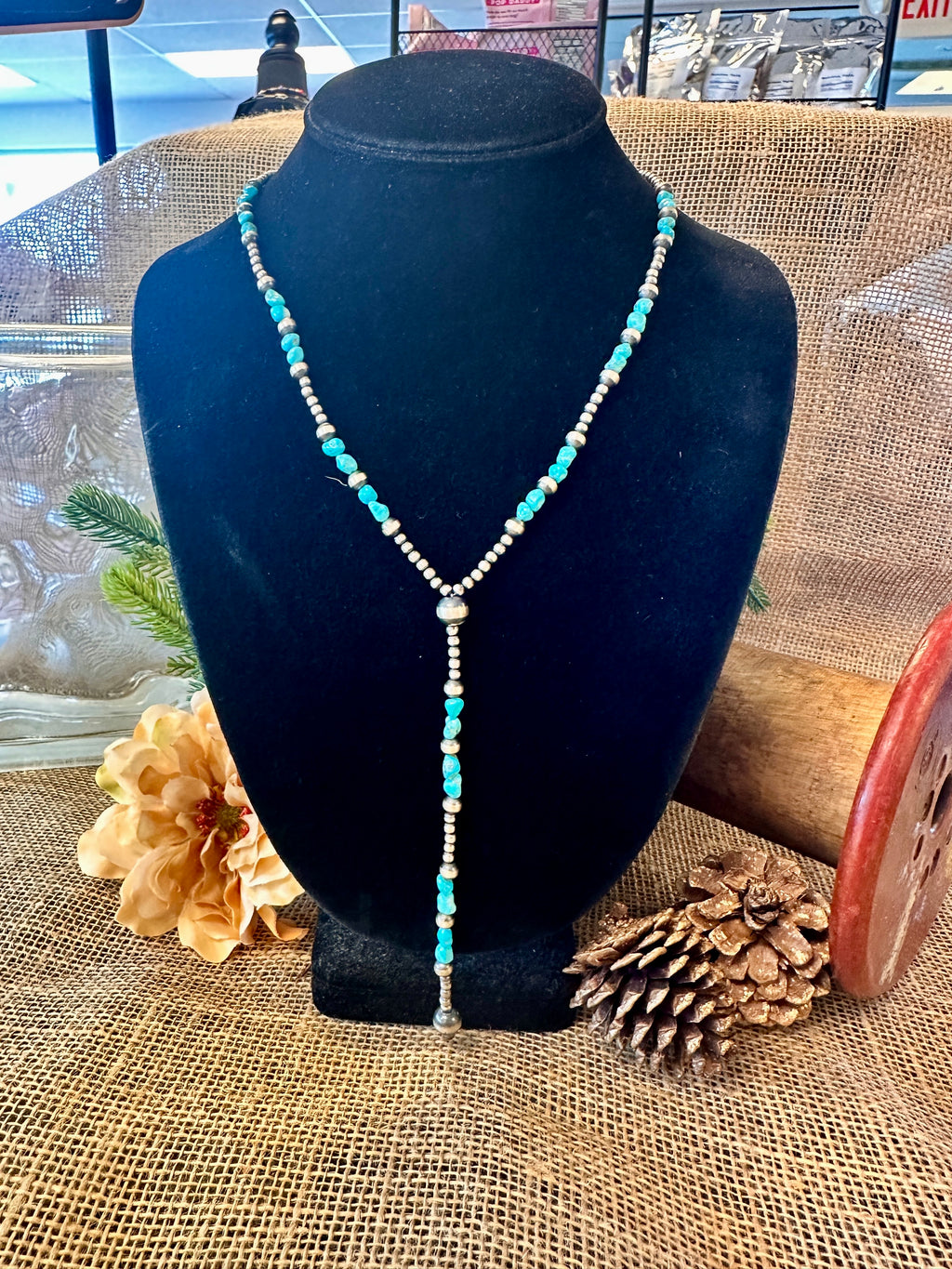Navajo Pearl & Turquoise Stone Lariat Necklace 20"