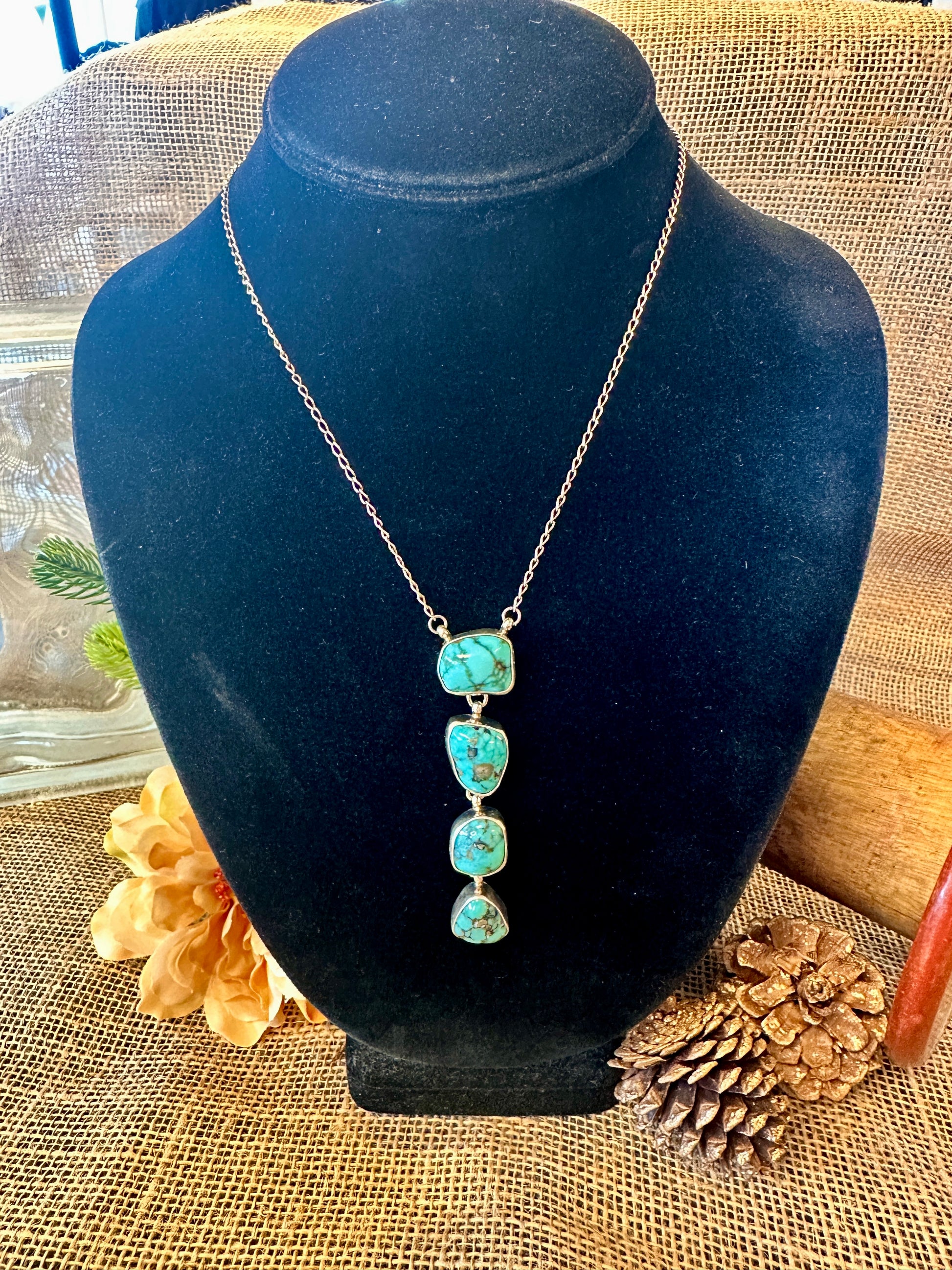 Four Stone Turquoise Lariat Necklace 16"