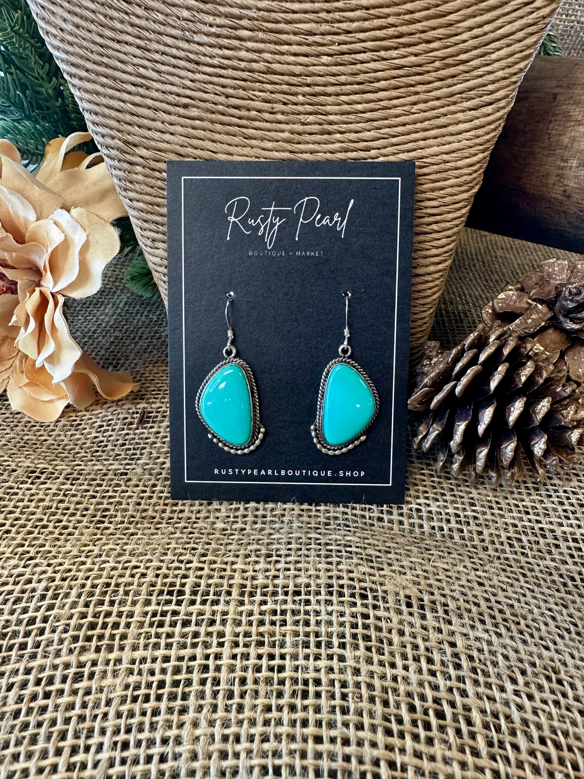 Authentic Green Turquoise Dangle Earrings