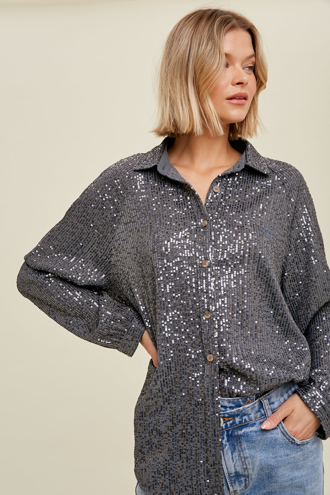 California Girls Sequin Button Up Shacket