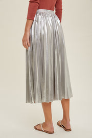 Let’s Run Away Metallic Pleated Skirt