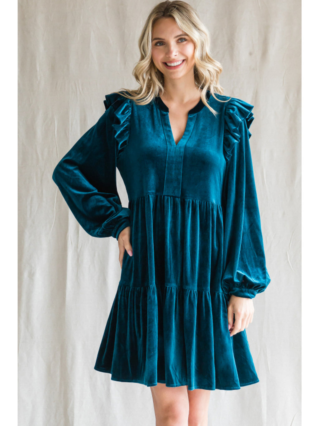 As Free As The Wind V Neck Velvet Dress