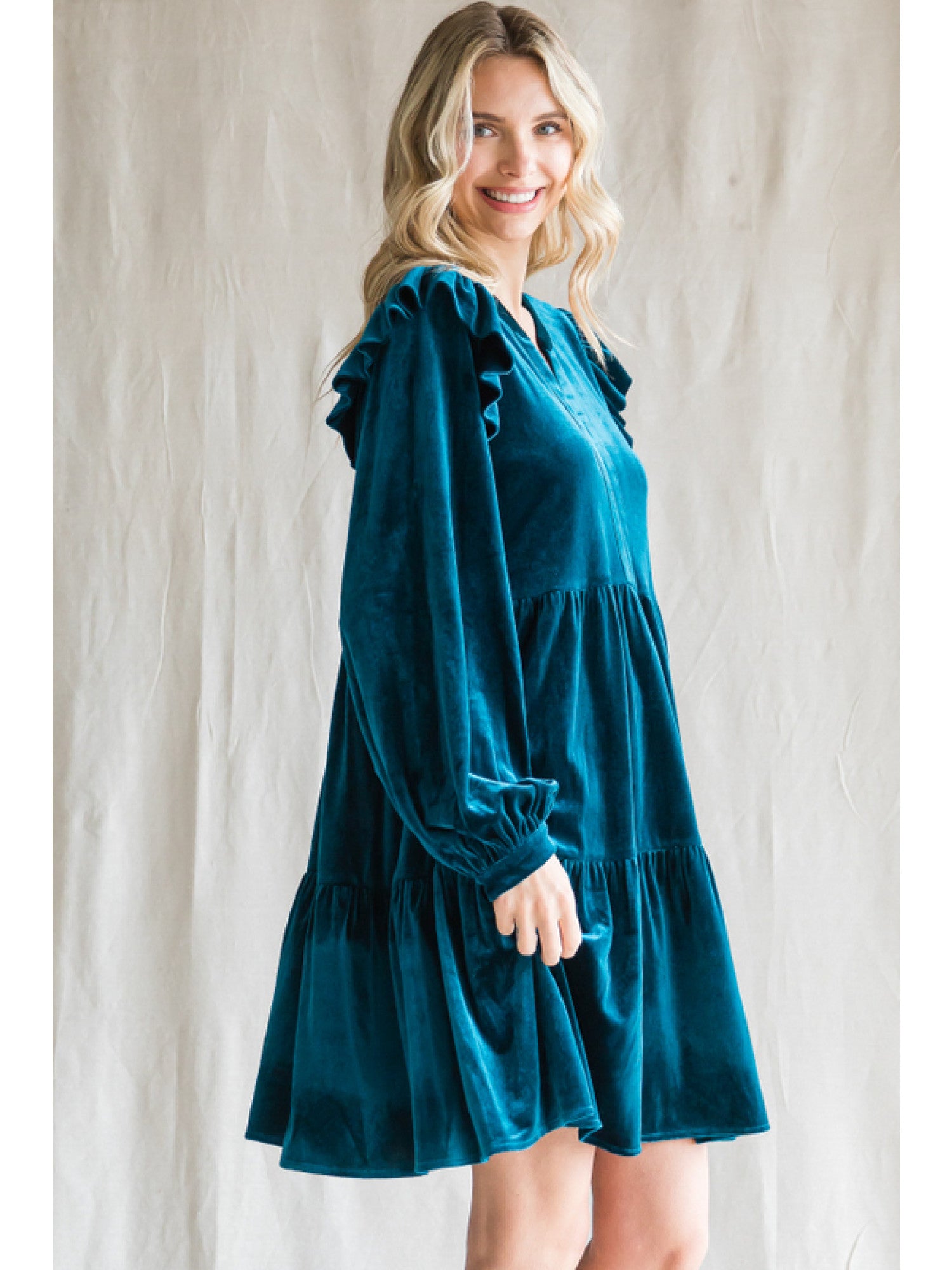 As Free As The Wind V Neck Velvet Dress