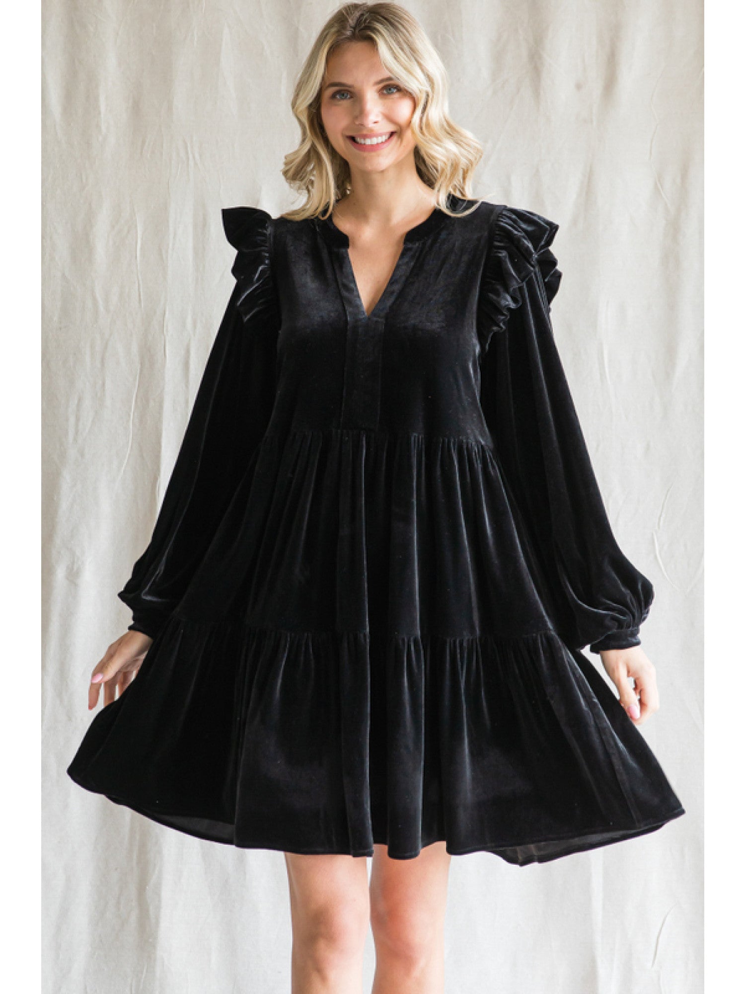 As Free As The Wind V Neck Velvet Dress