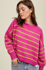 Makes Me Happy Magenta & Lime Crop Sweater