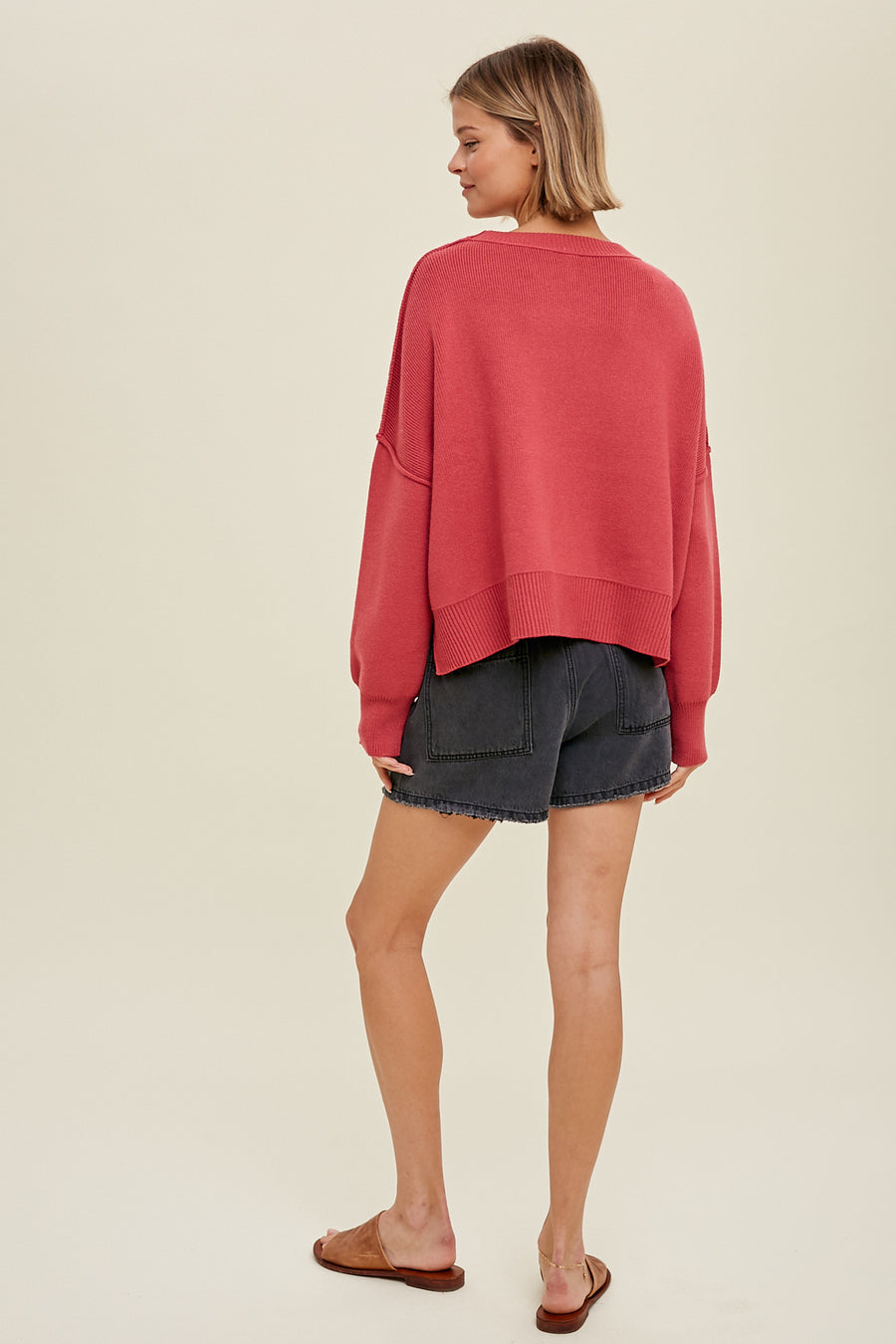 Makes Me Happy Berry Crop Sweater