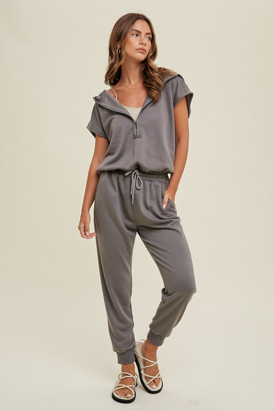 Never Wanna Leave Charcoal Jumpsuit