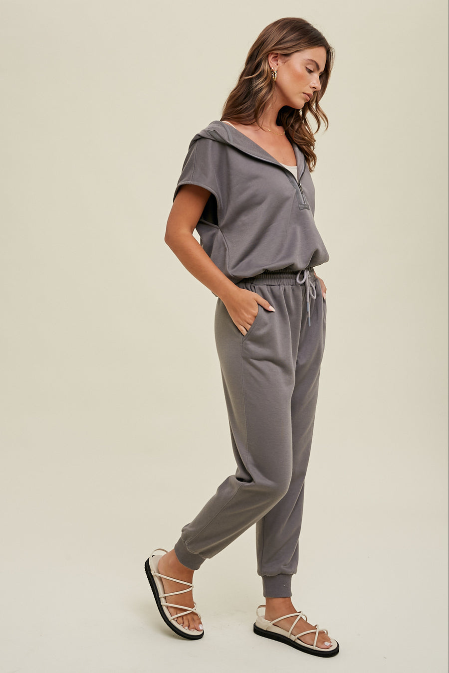 Never Wanna Leave Charcoal Jumpsuit