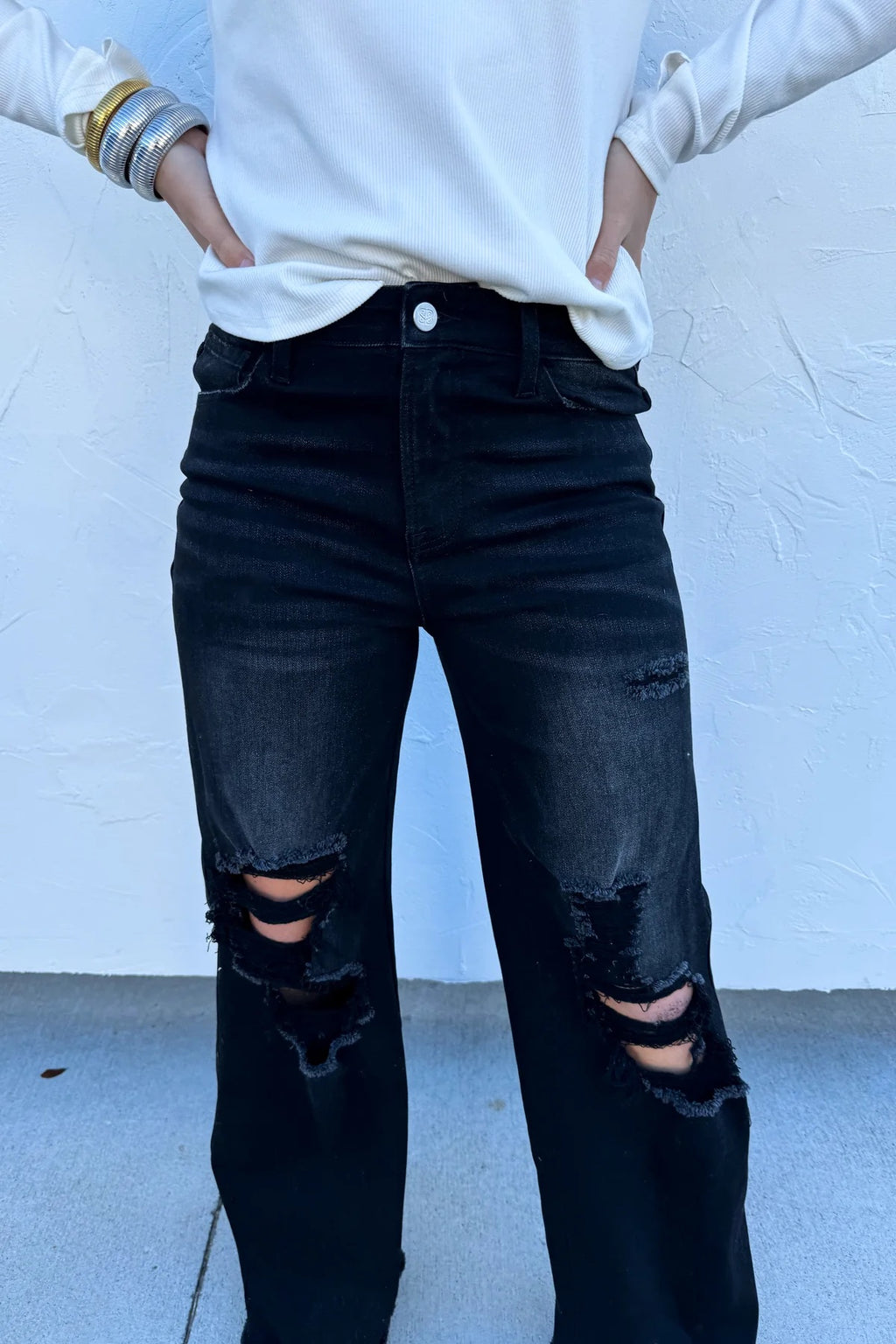 Black Blakeley Distressed Dad Jean