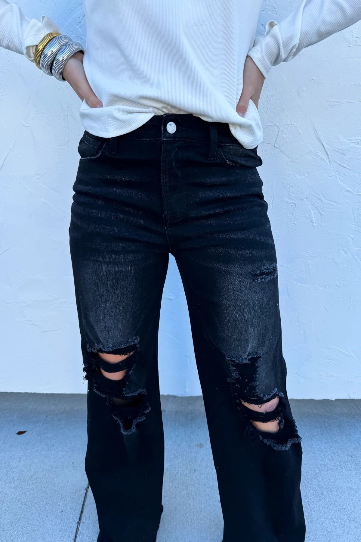 Black Blakeley Distressed Dad Jean